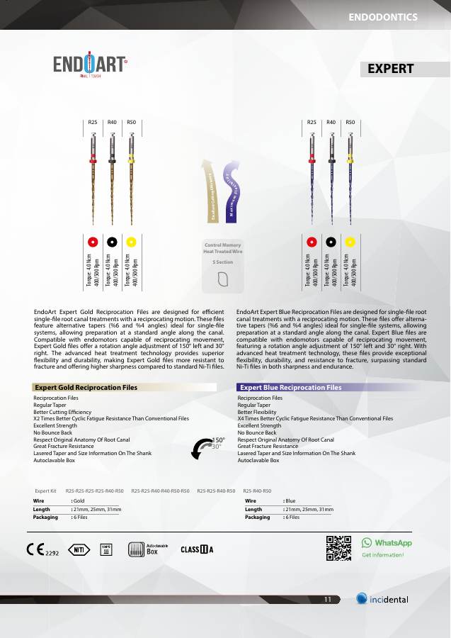 EndoArt Expert Reciprocating Files catalog page