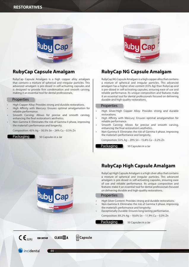 RubyCap Capsule Amalgam catalog page