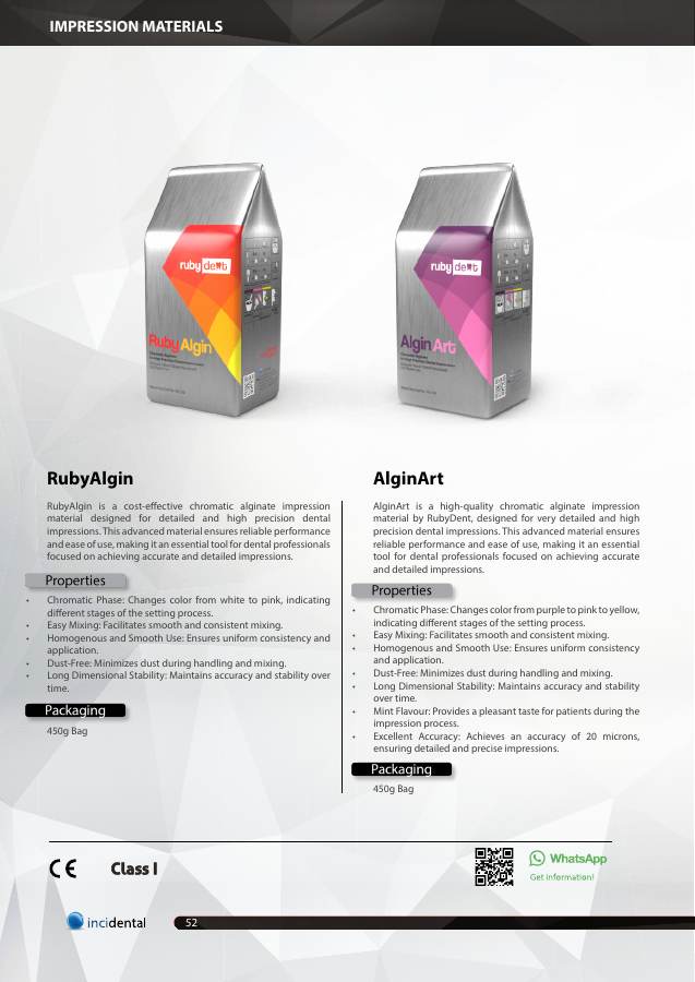 RubyAlgin Alginate Impression Material catalog page