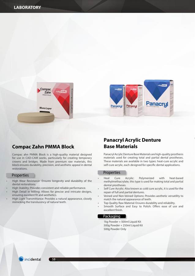 Compac Zahn PMMA Block catalog page